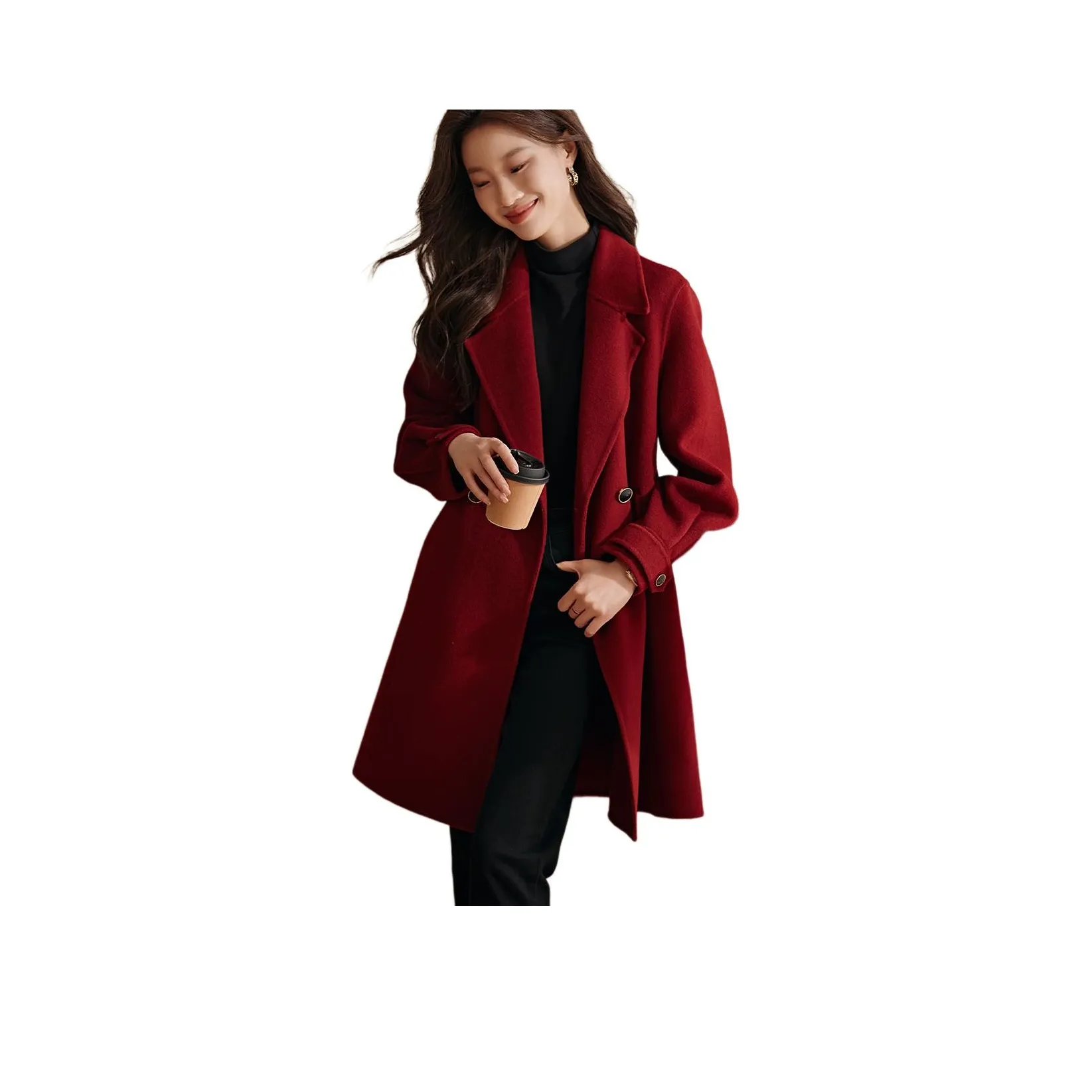 Mo Han Yi Mei Coats Women's Burgundy