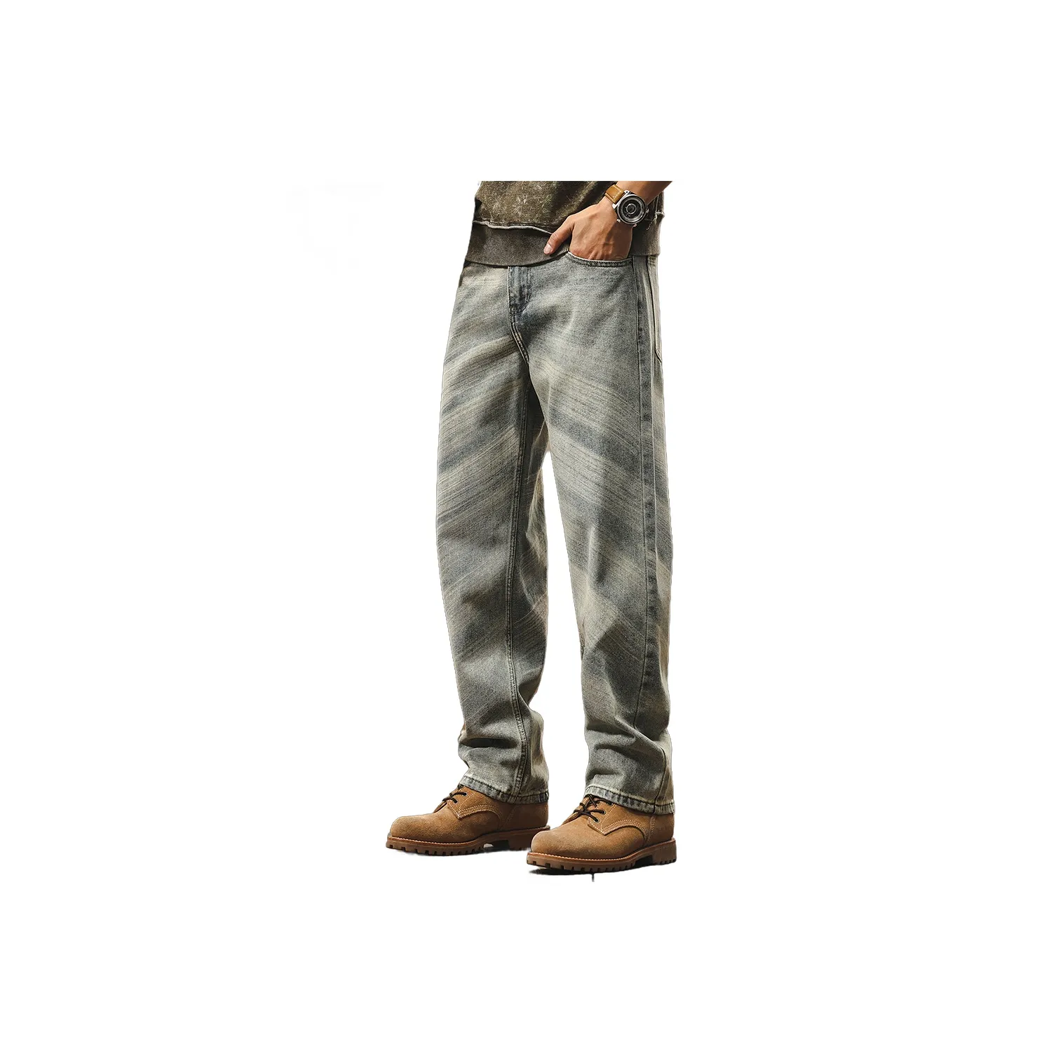 JIELEINUO Винтажные синие мужские джинсы