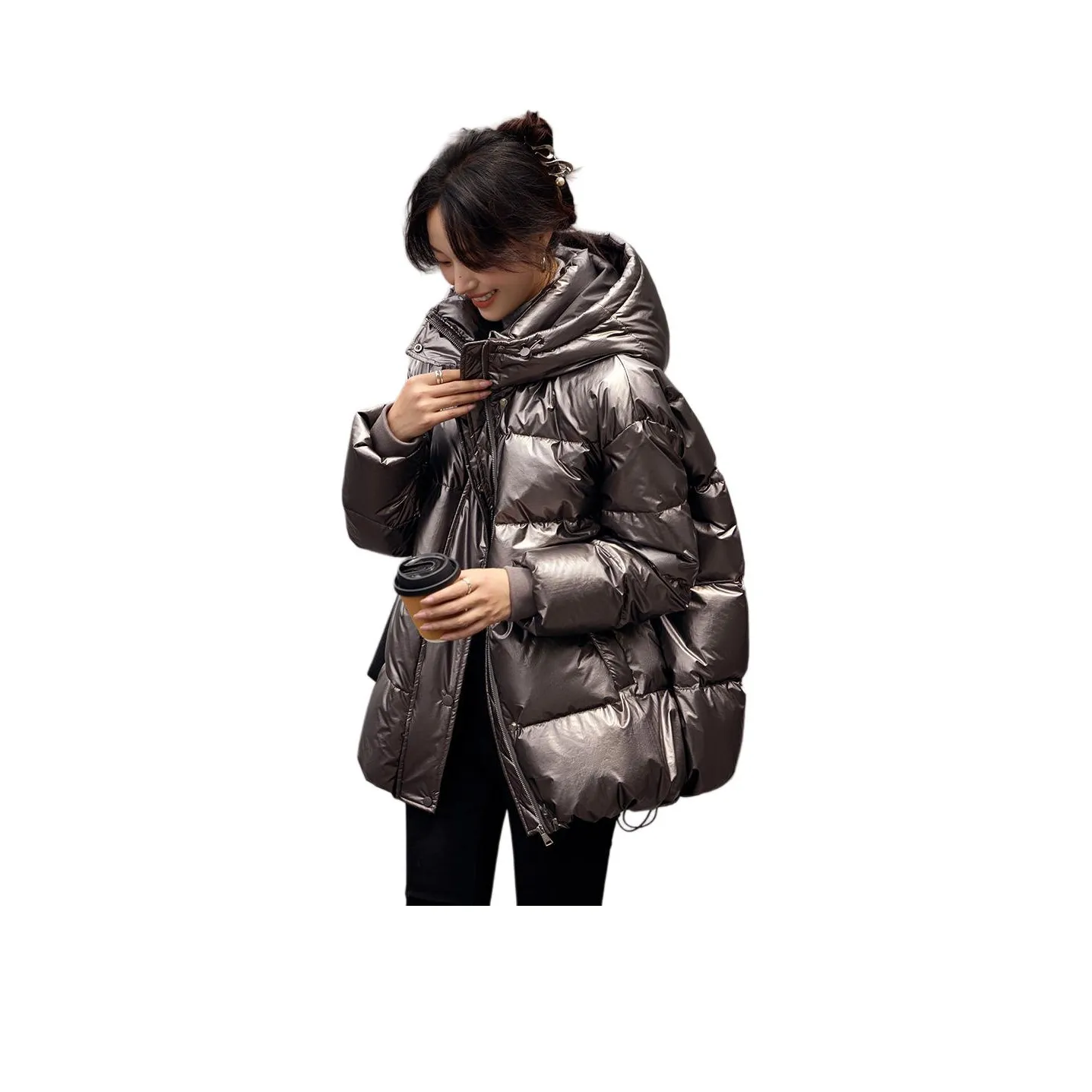 Mo Han Yi Mei Пуховик Женские Лазерный Серый