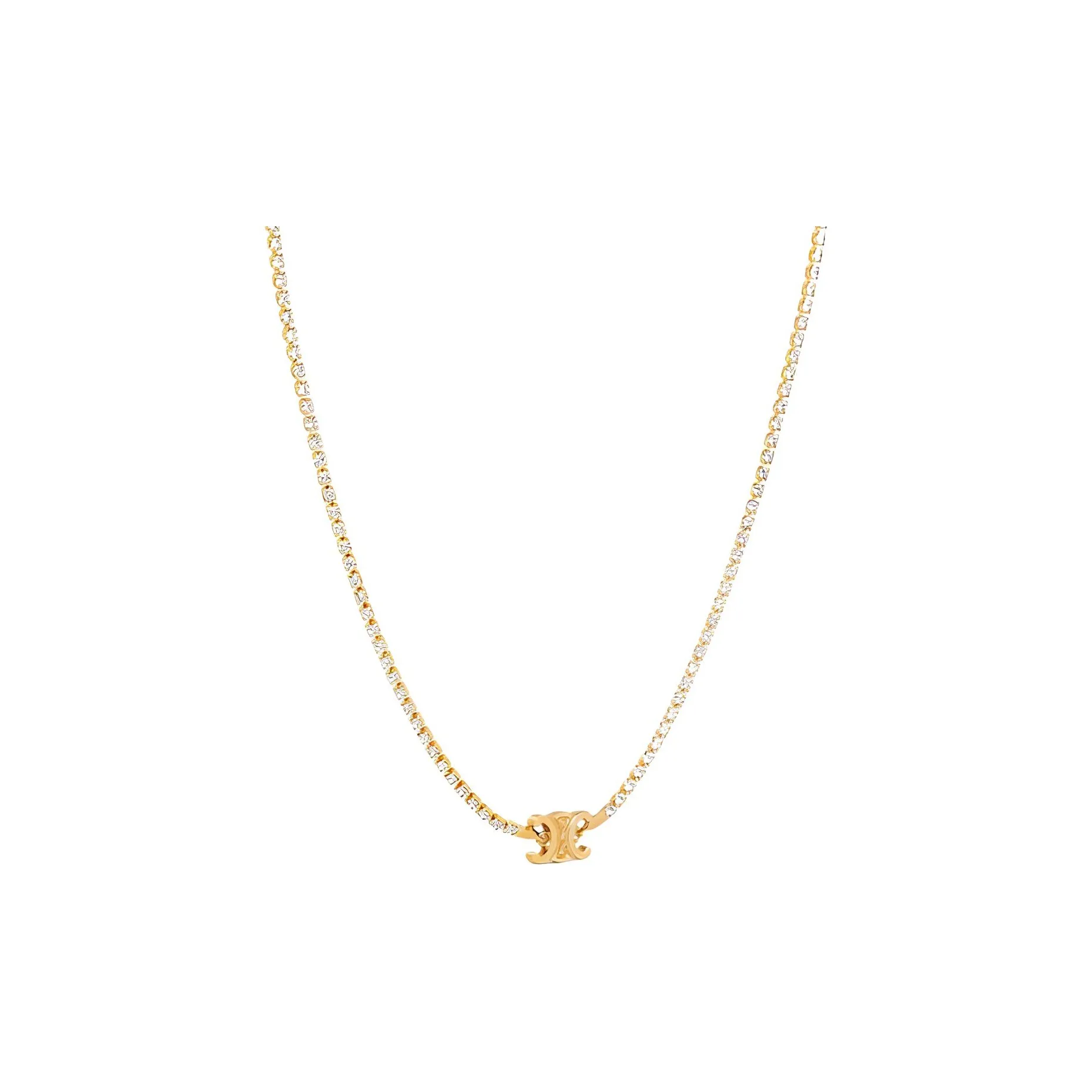 CELINE Triomphe Sparkle Necklace In Brass With Gold Finish And Strass
