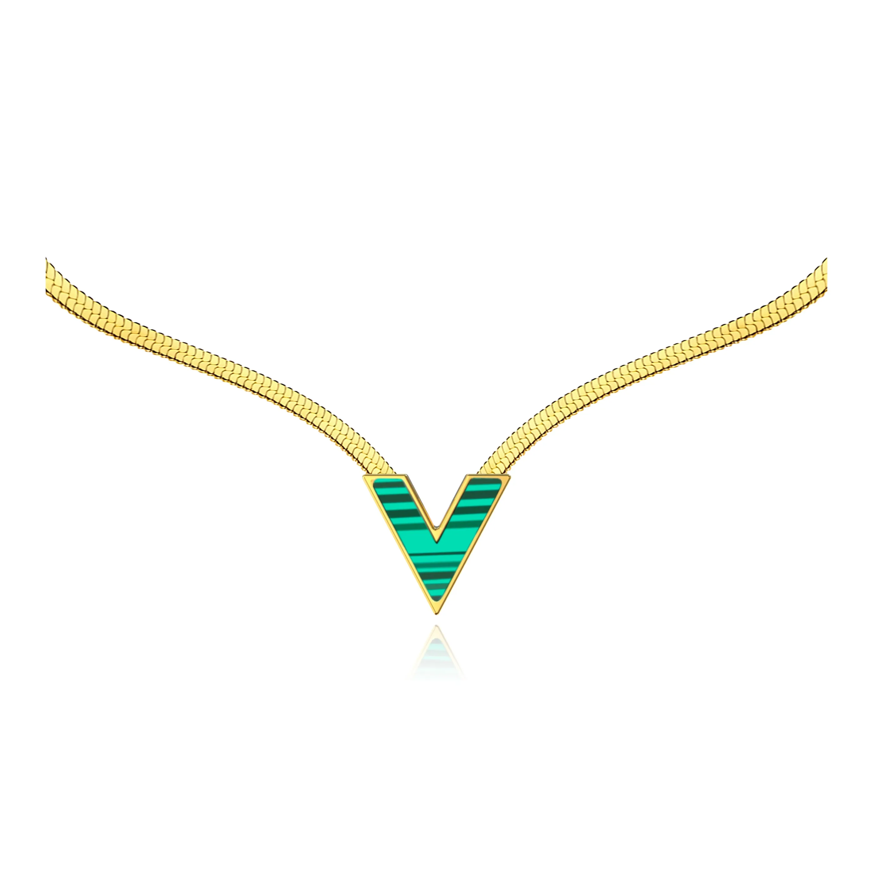 RAWNESS V-образный титановый стальной роскошный элегантный улучшенный дизайн Niche Original ожерелье унисекс зеленая подвеска