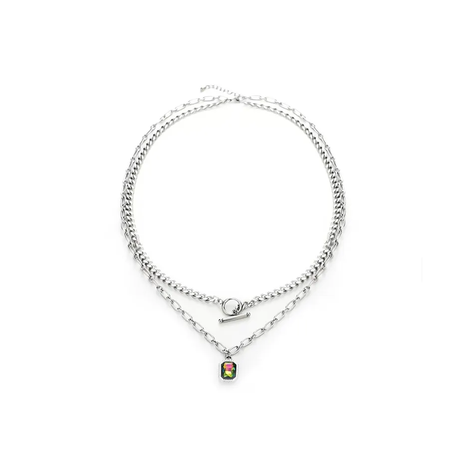 ATPLAY Титановая сталь Многоцветный Циркон Двойной слой Ожерелье Унисекс