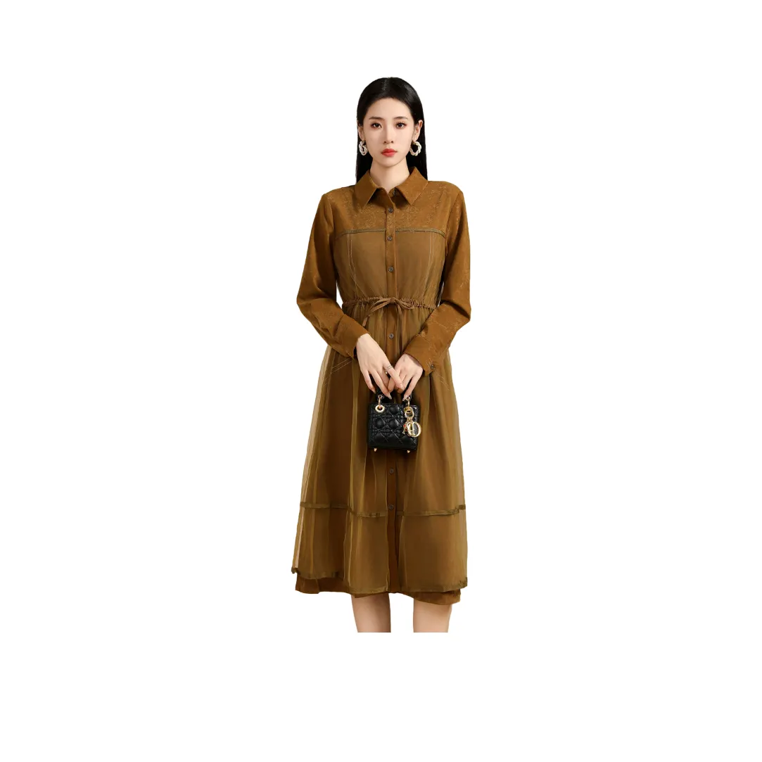 SMEN Длинное платье с длинными рукавами женское чайный коричневый