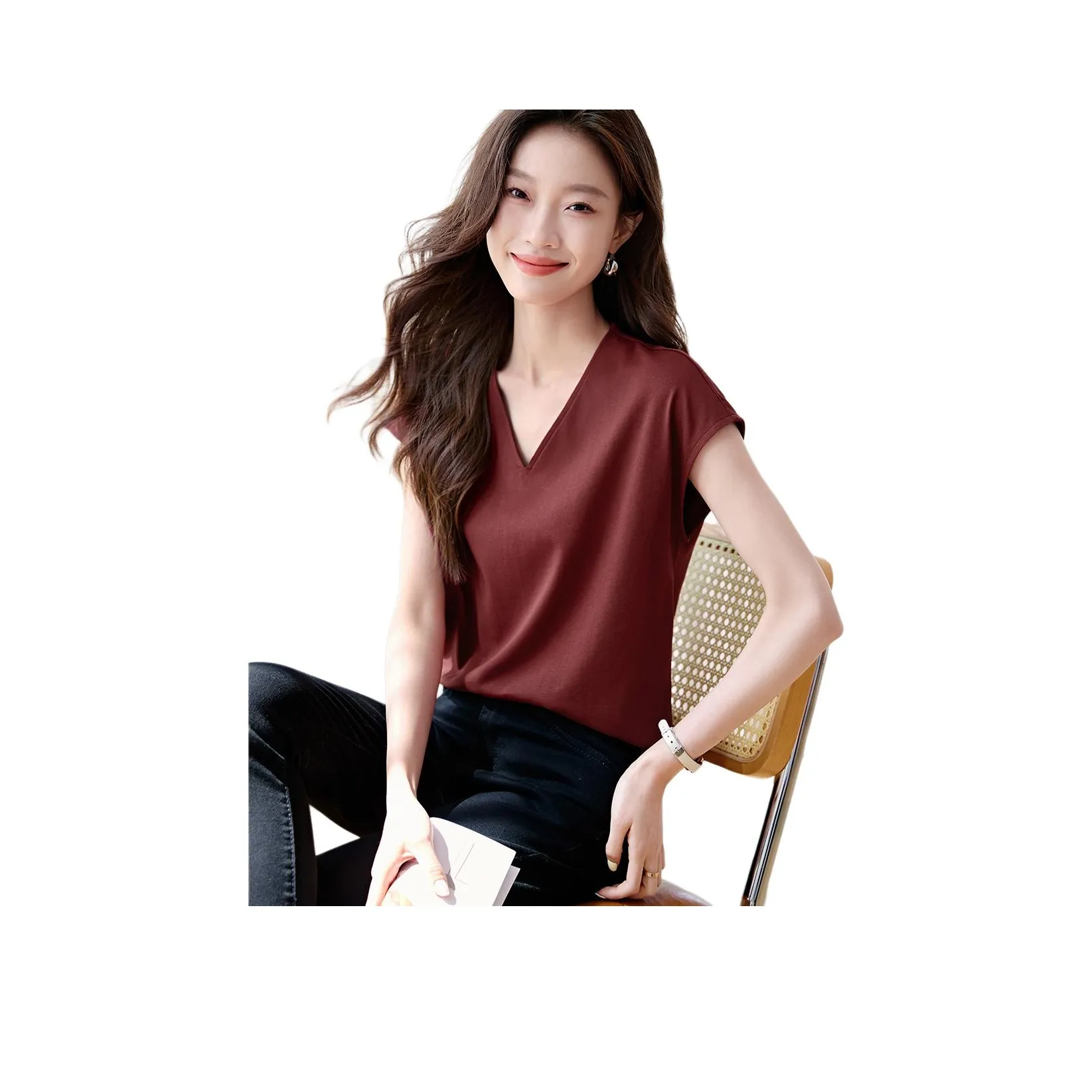 Mo Han Yi Mei T Рубашка Женская Вишнево-Красная