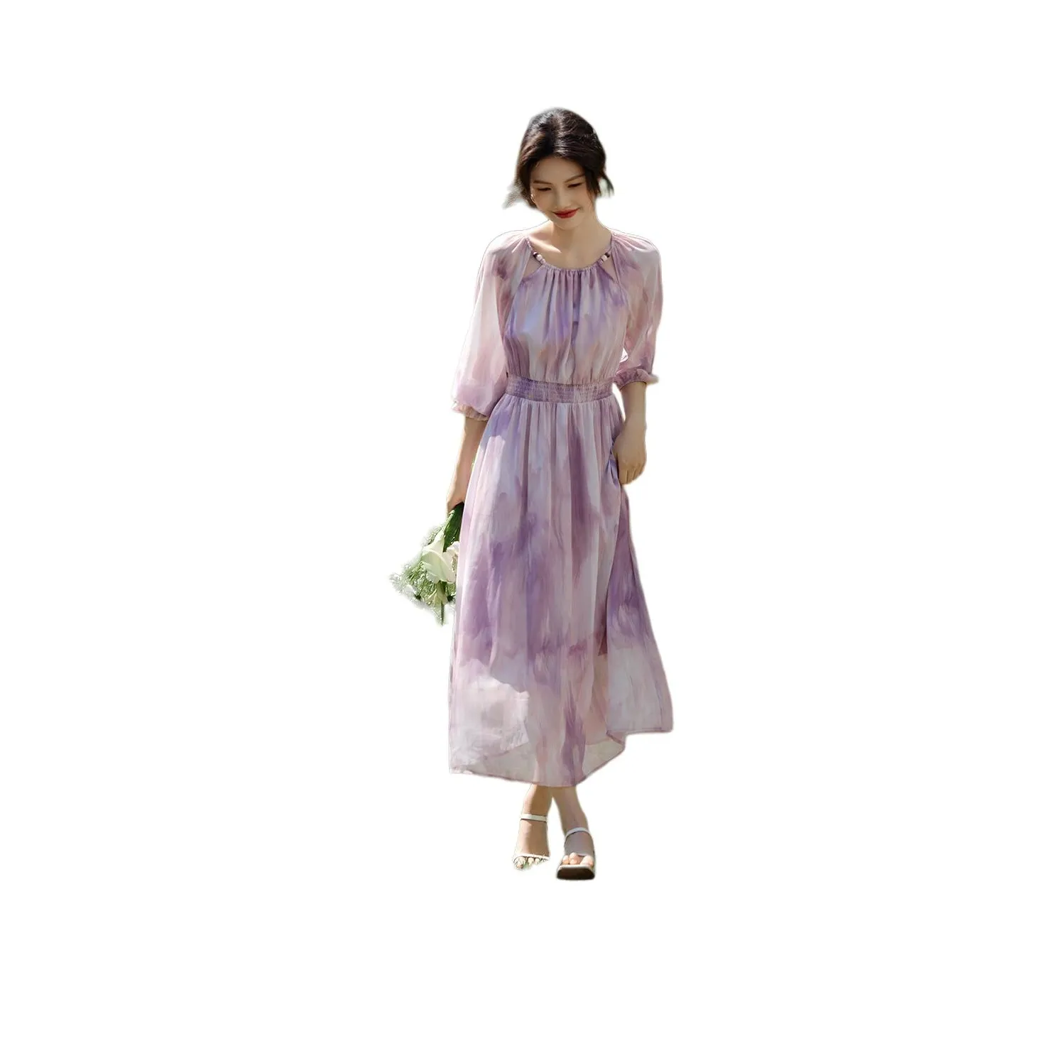 XWI SS24 Long Sleeved Dress Women's Purple Print