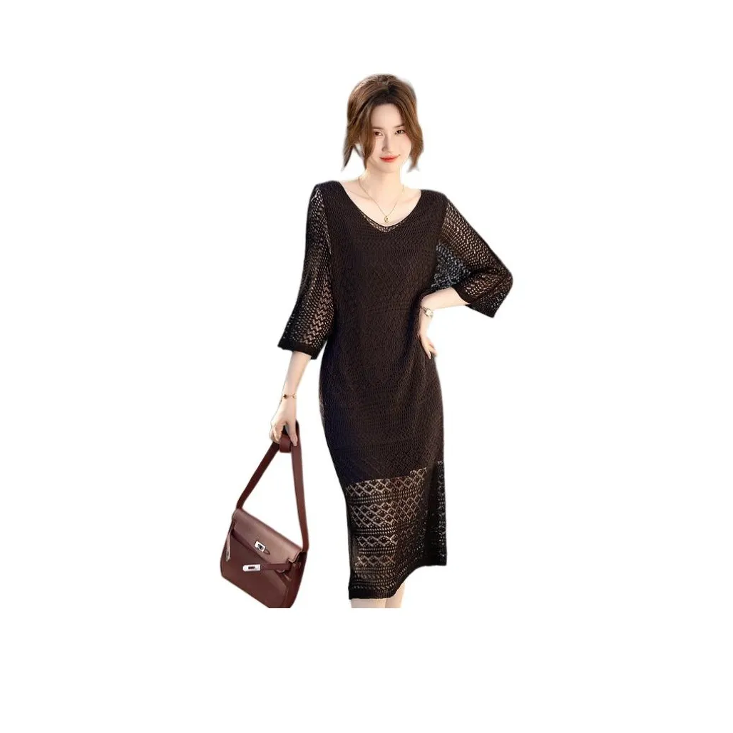 【Dme】 Длинное платье с длинными рукавами женское черное