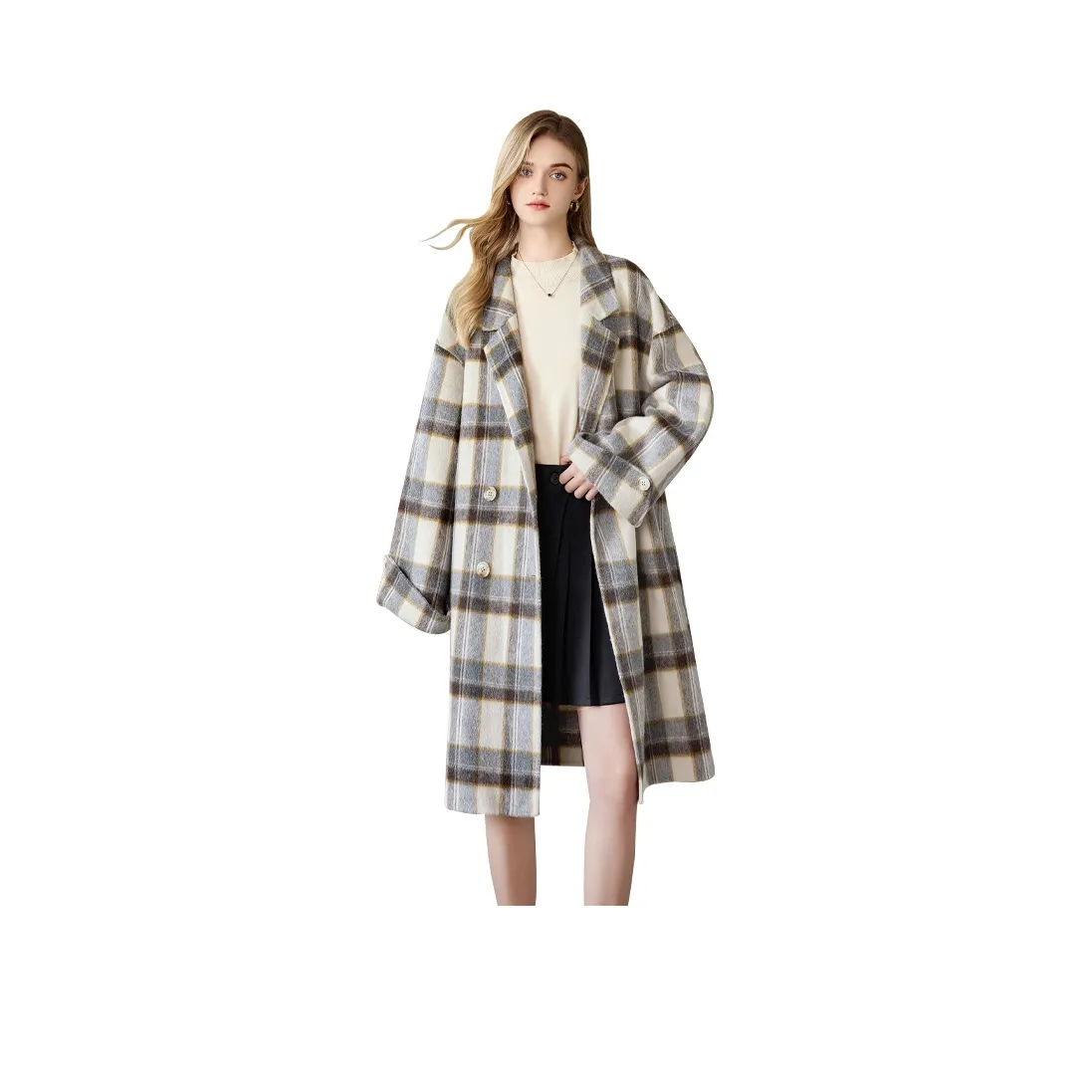 TOUCH Пальто Женское Бежевый Кофейный Клетка