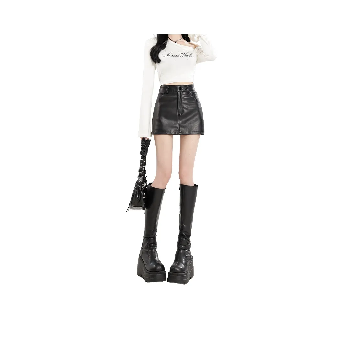 YINLEI Leather Short Skirts Women's