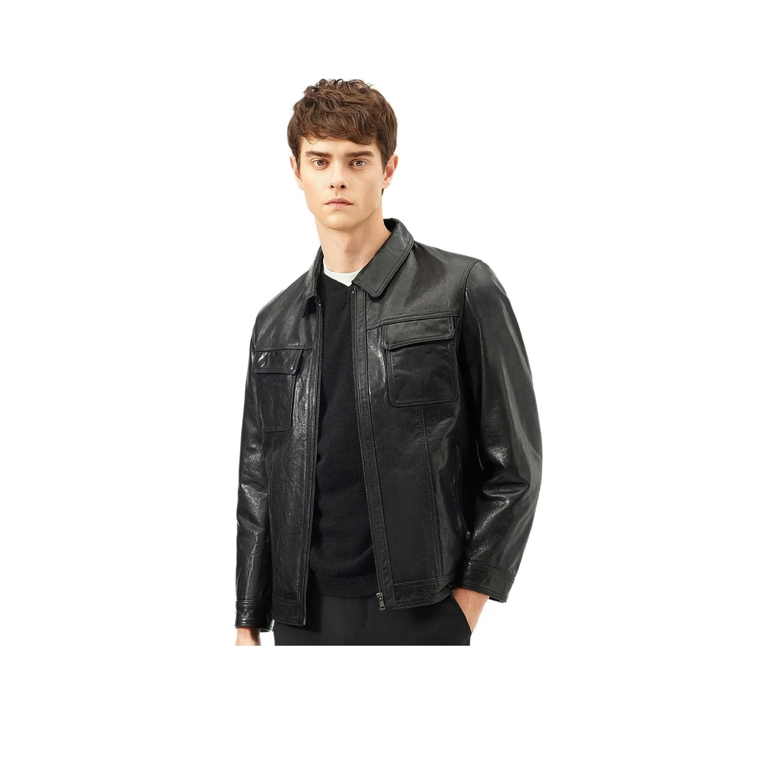 DABAISHA Leather Jacket Men's Black