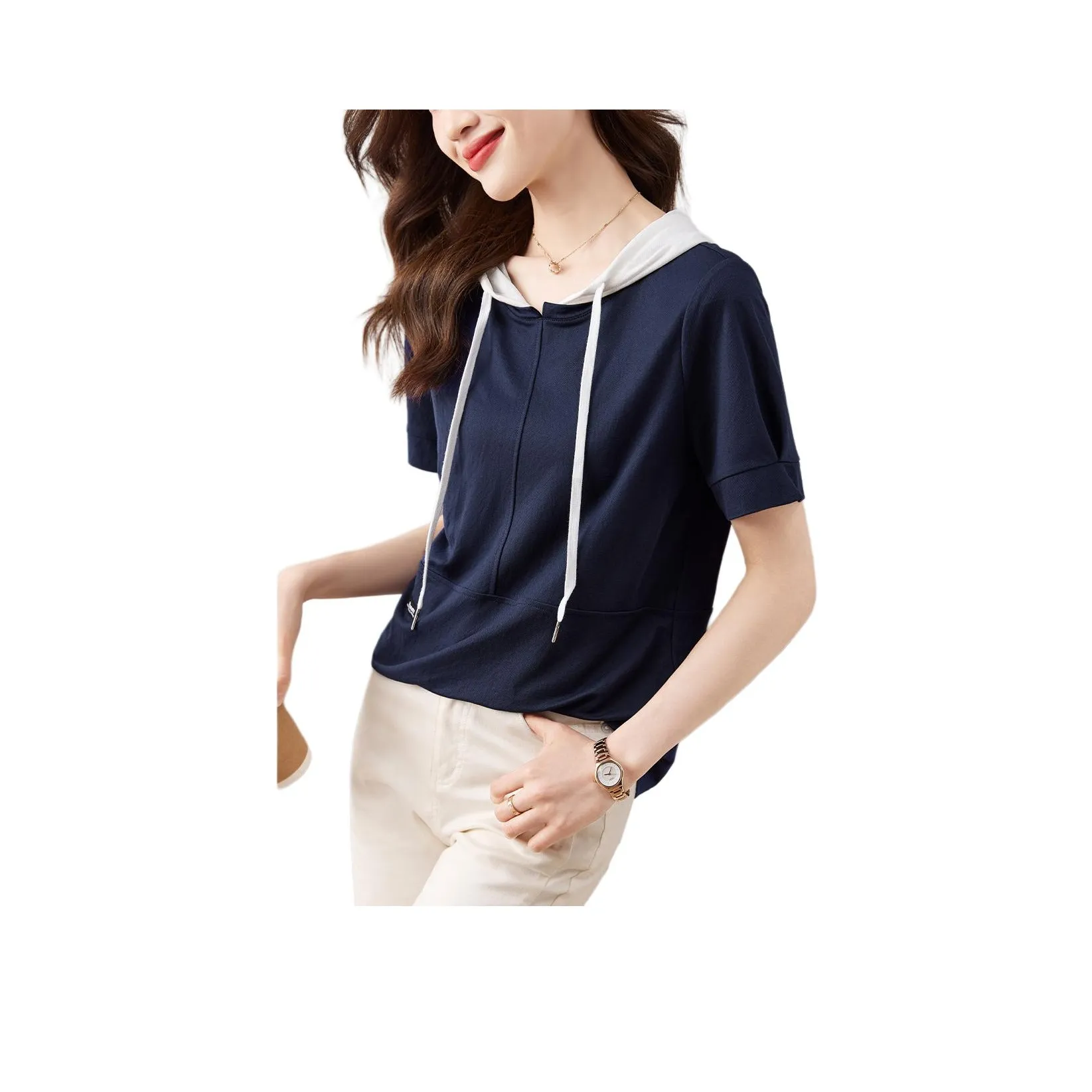 Mo Han Yi Mei T Рубашка Женская Темно-синий и Белый