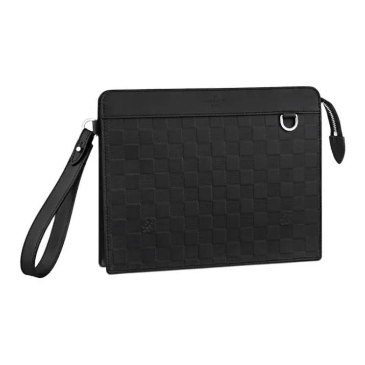 LOUIS VUITTON Standing Leather With Cow Leather Trim Clutch Men's Black
