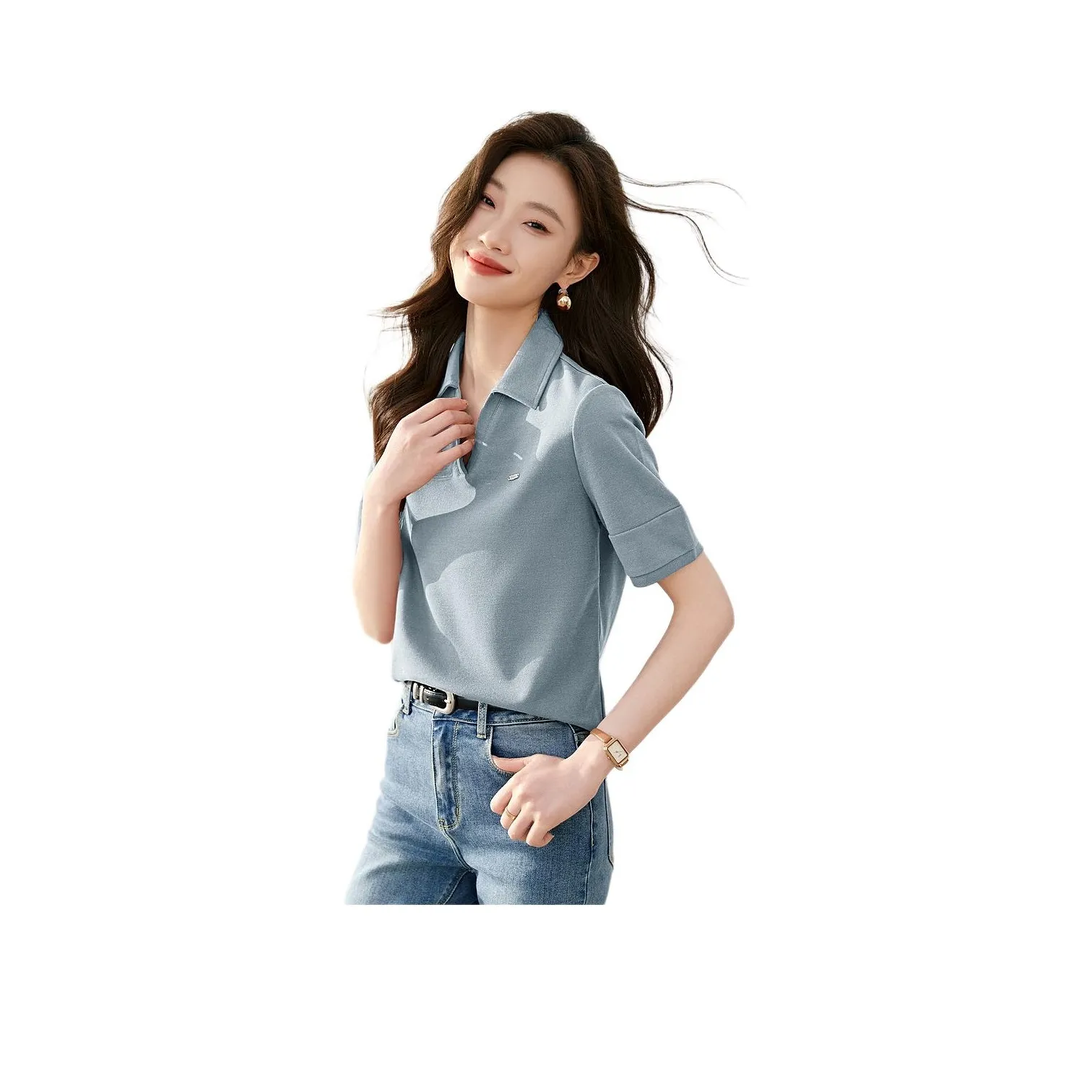 Mo Han Yi Mei Regular T Shirt Women's Light Blue