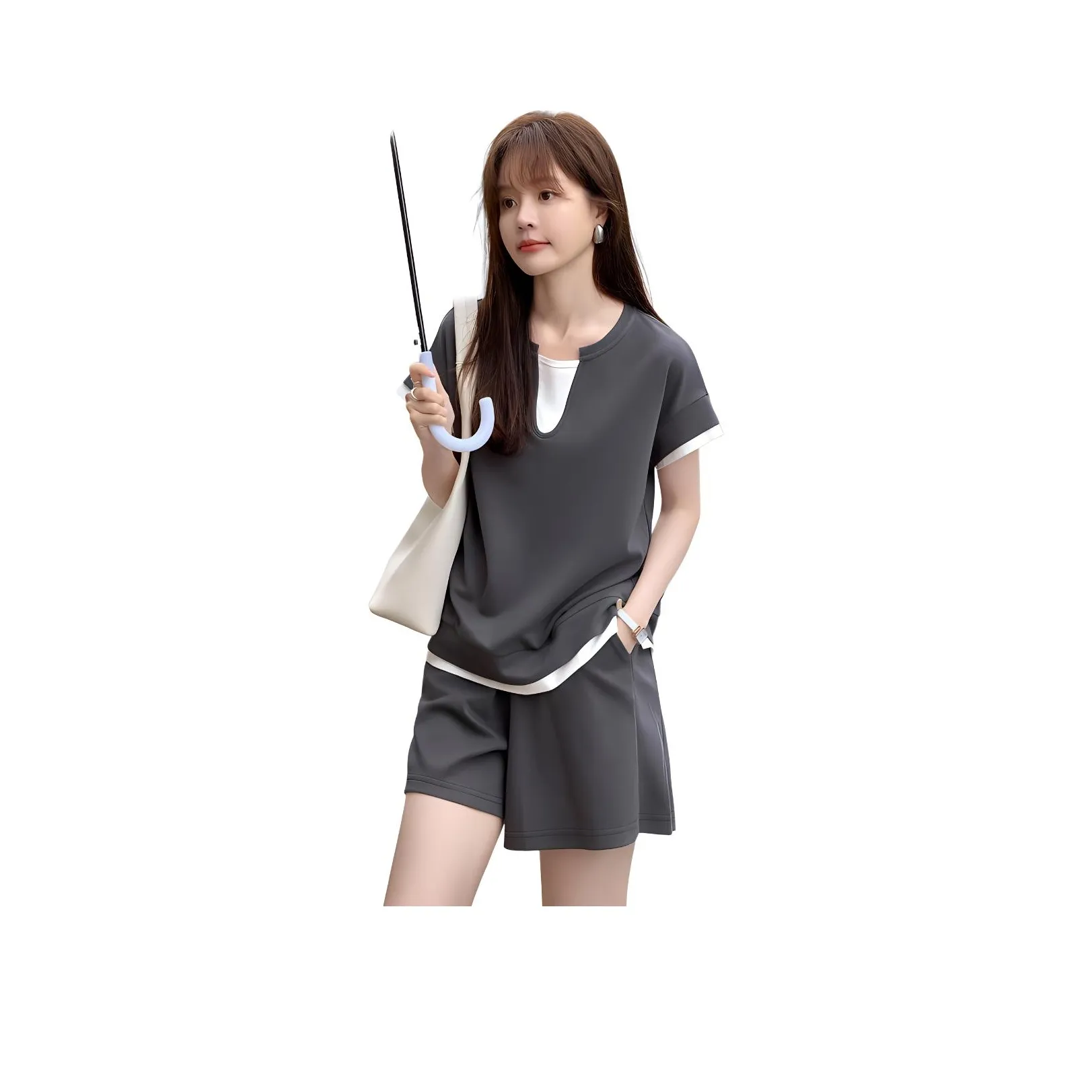 Mo Han Yi Mei Casual Suit Women's Gray & White