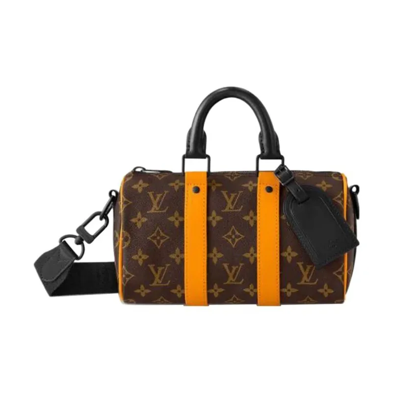 LOUIS VUITTON Keepall Coated Canvas With Leather Shoulder Bag, Crossbody Bag, Handbag Women's Brown & Orange