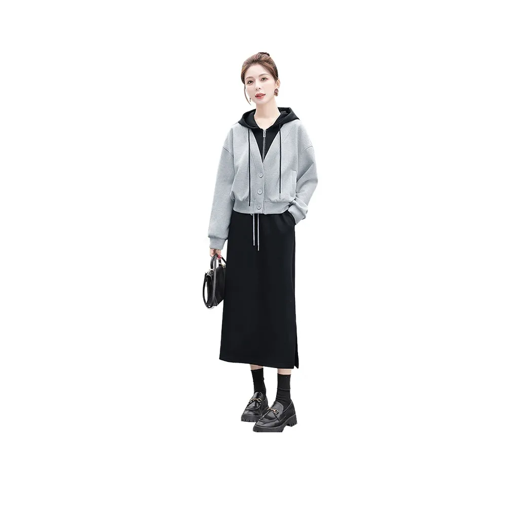 Cypress House Skirt Set Women's Light Gray Top And Black Bottom