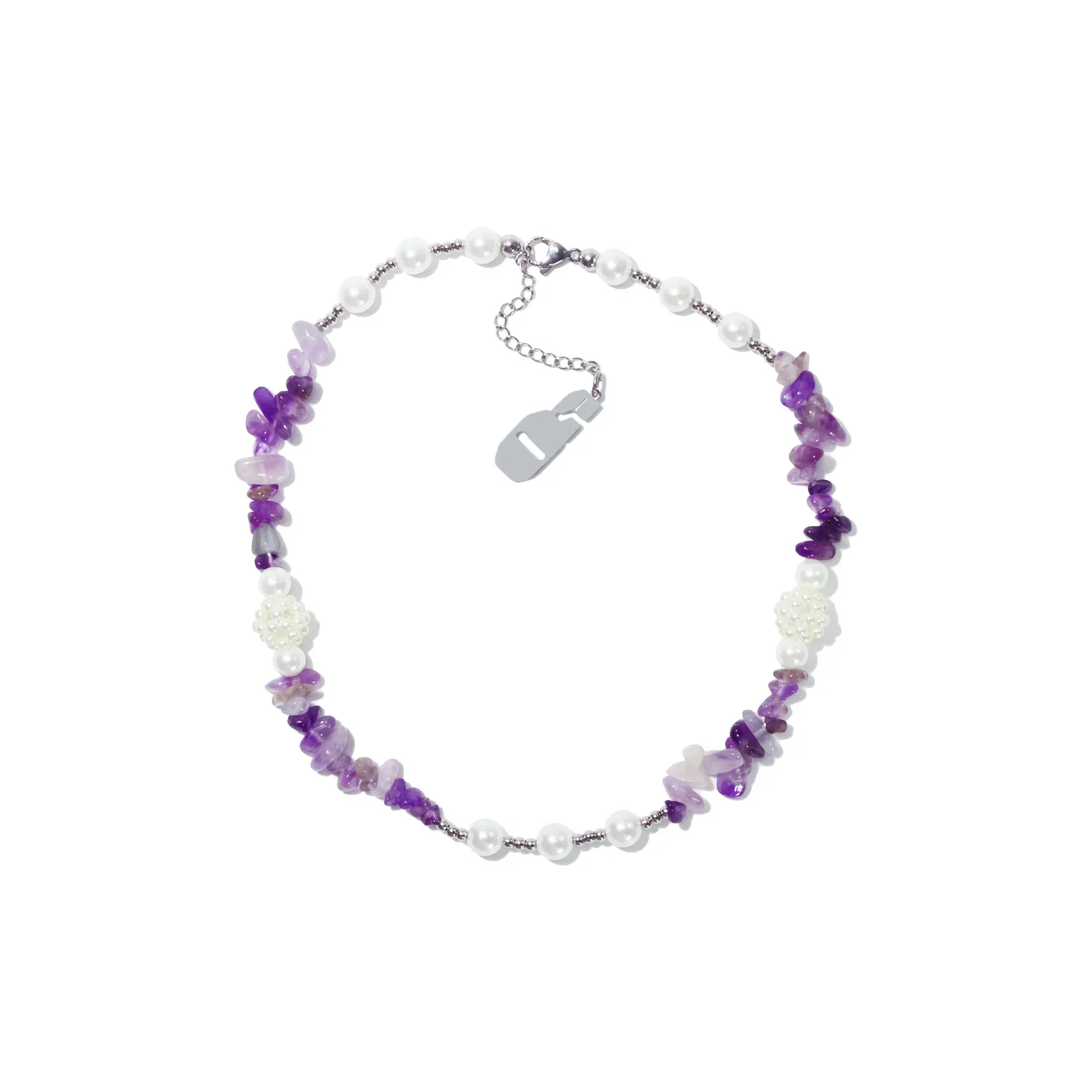 Get'em ON Фиолетовый Crushed Камень Белая раковина Бусины Серебряный Титановая сталь Ожерелья Унисекс