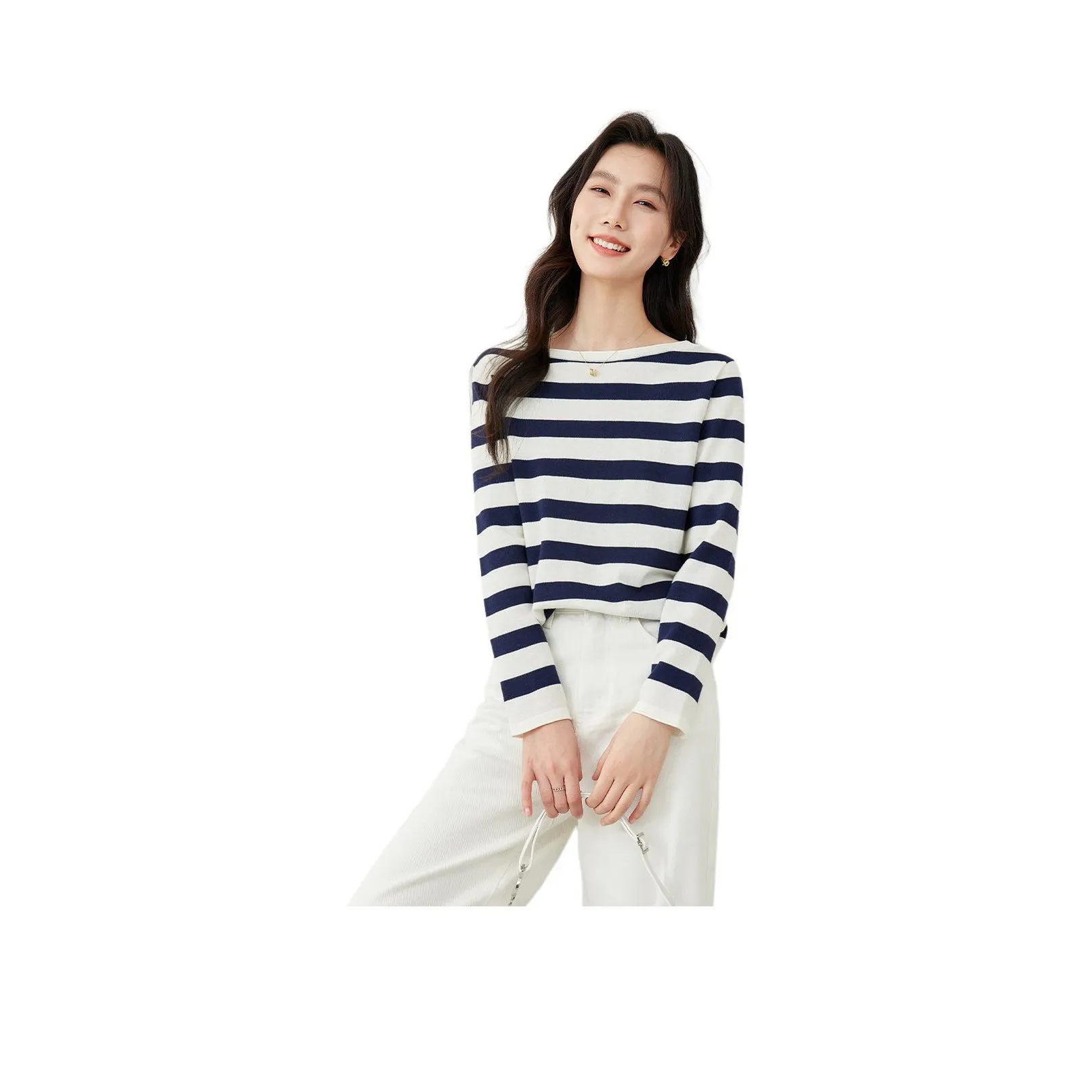 VIMLY Knitwear Women's Navy Blue With White Stripes