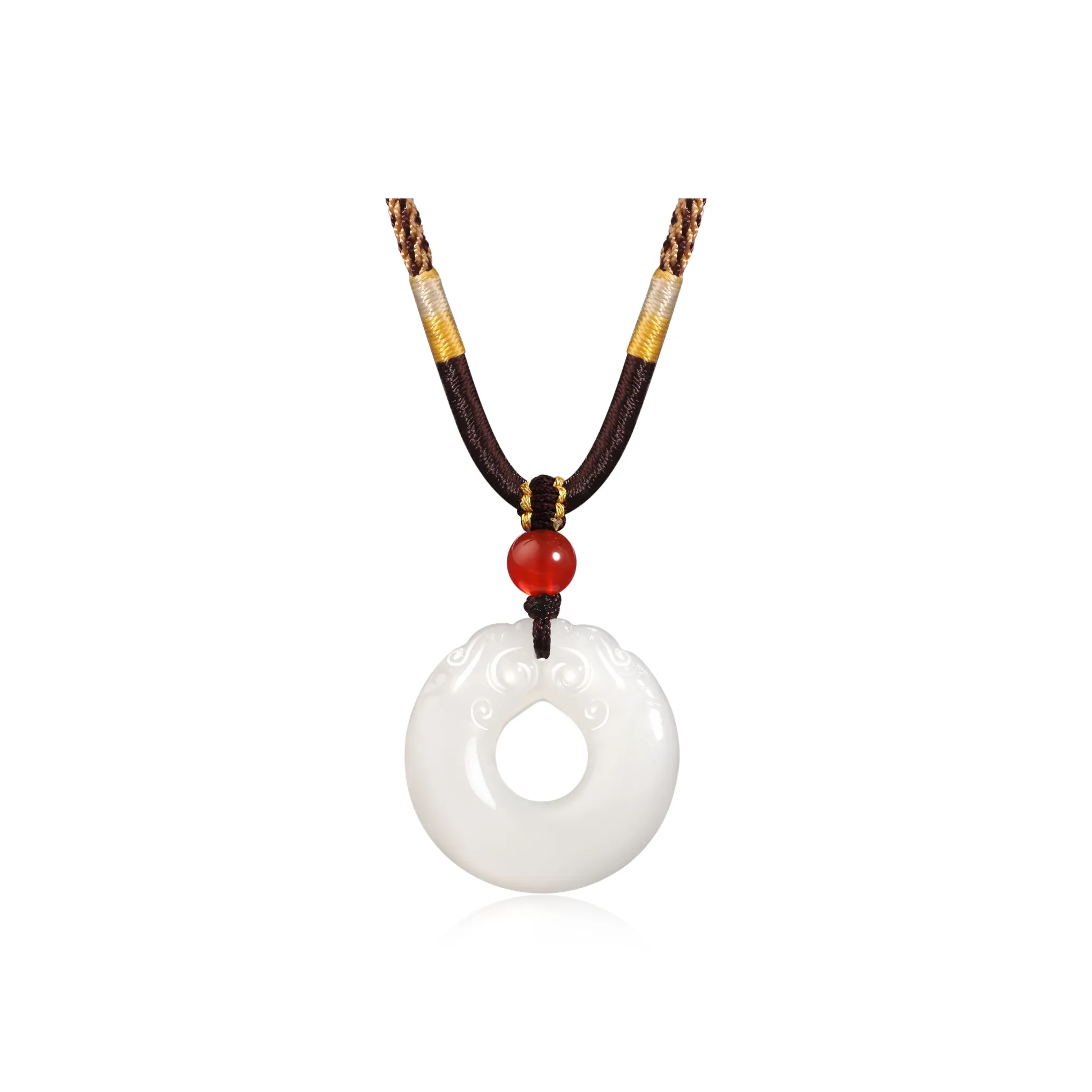 Lao Feng Xiang Hetian Jade Necklaces Pale Greenish White Jade Unisex