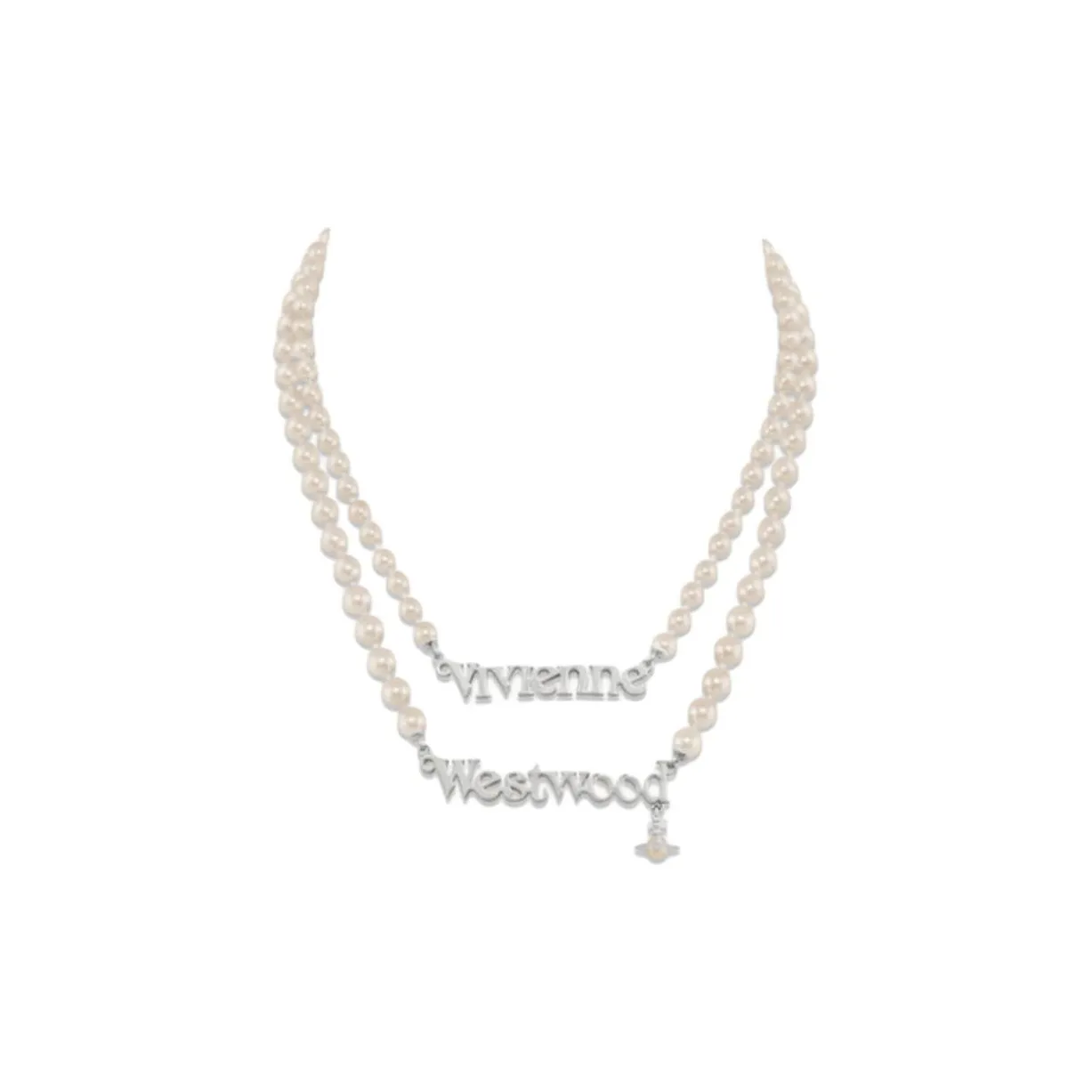 Vivienne Westwood Swarovski Glass Pearl Brass Pearl Necklaces Women's Silver