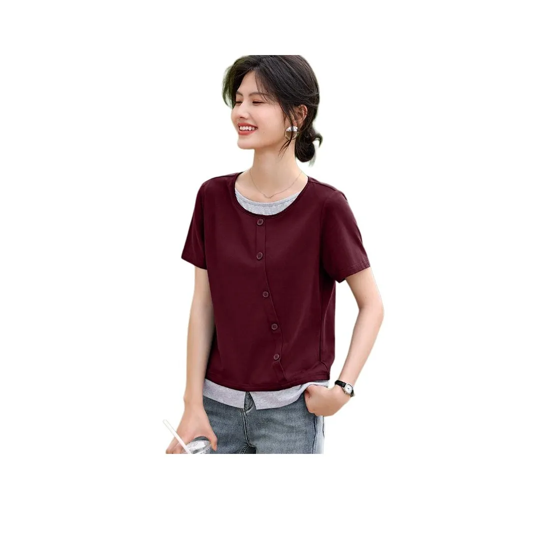 XWI SS24 T Рубашка Женская Красное вино