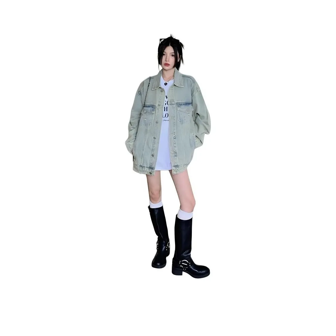 PLANE DRIFT Denim Jacket Women's Vintage Green