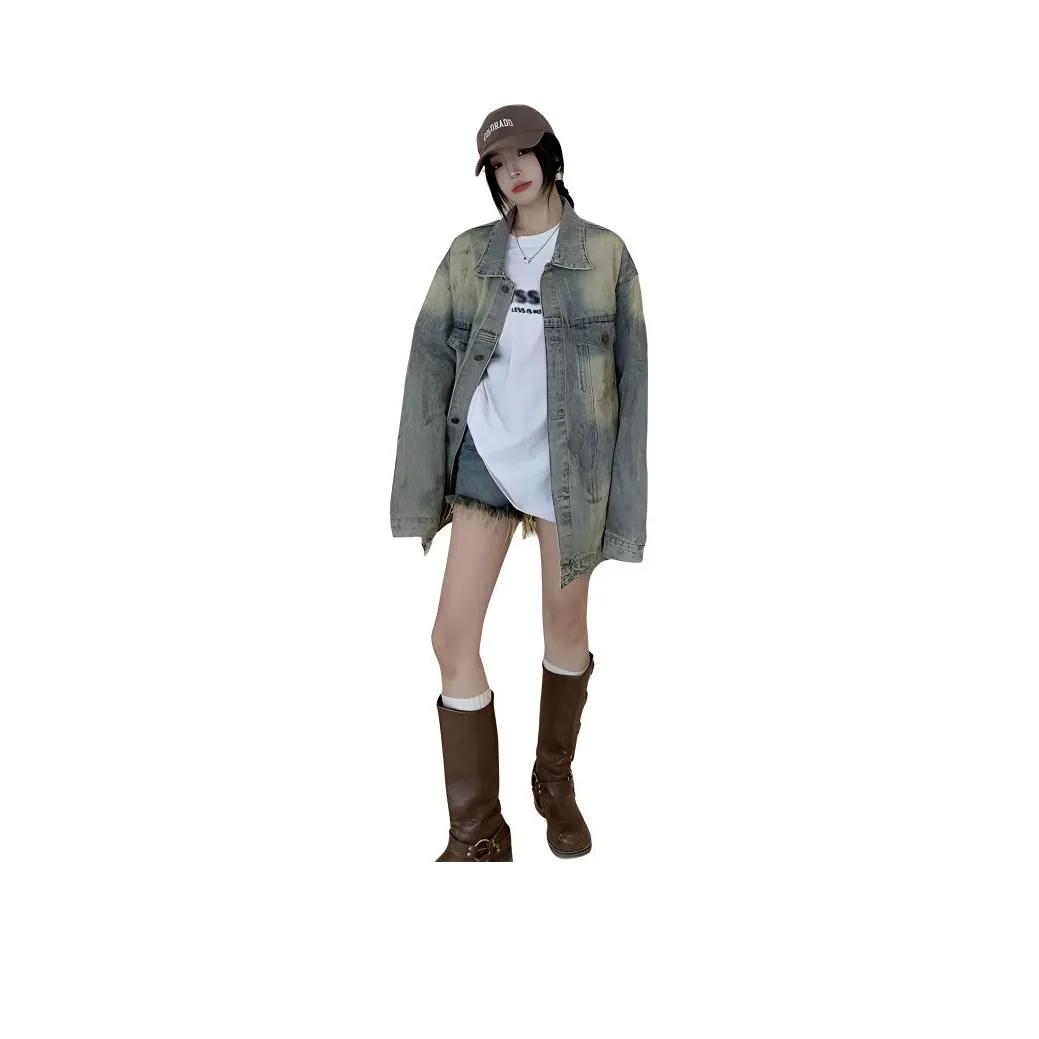 PLANE DRIFT Denim Jacket Women's Distressed Dirty