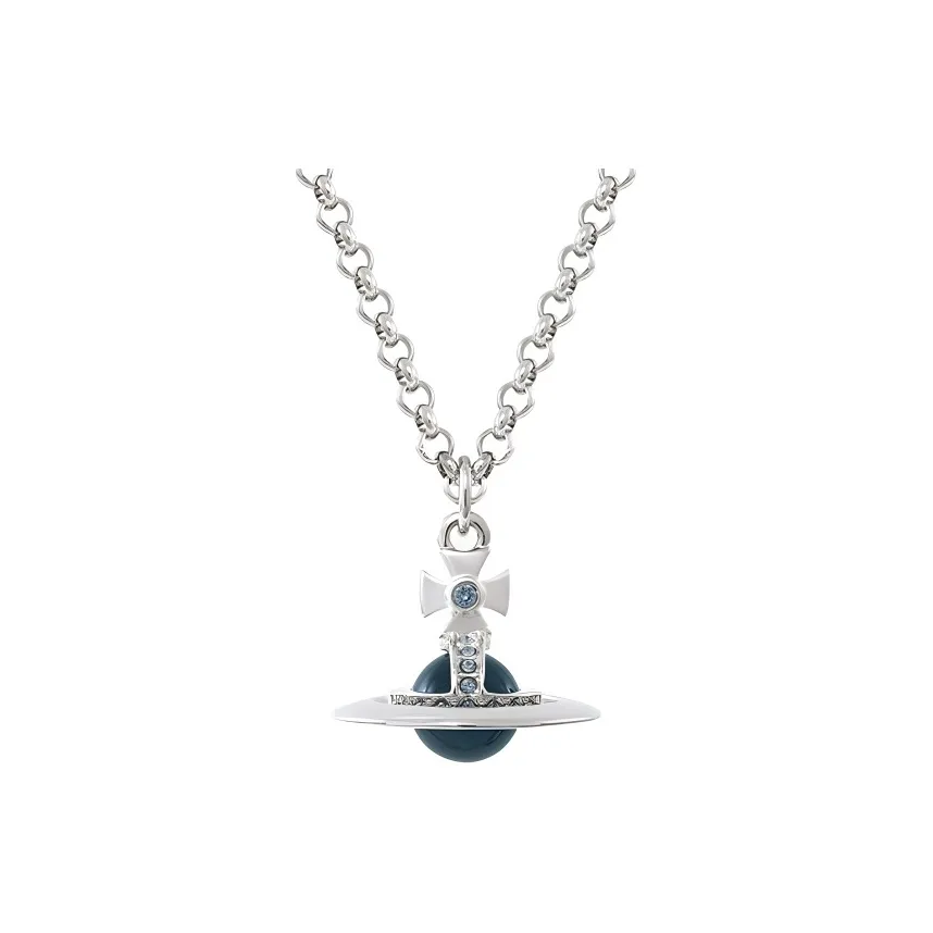 Vivienne Westwood Brass Metal Crystal Necklaces Men's Silver/Denim Blue