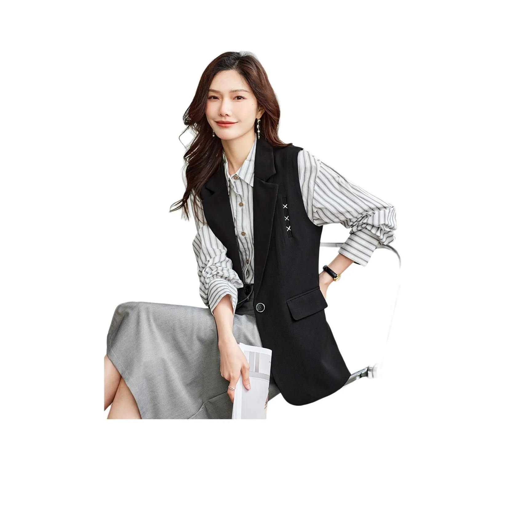 TERRE BLEUE Spring Fall Vest Loose Fit Women's