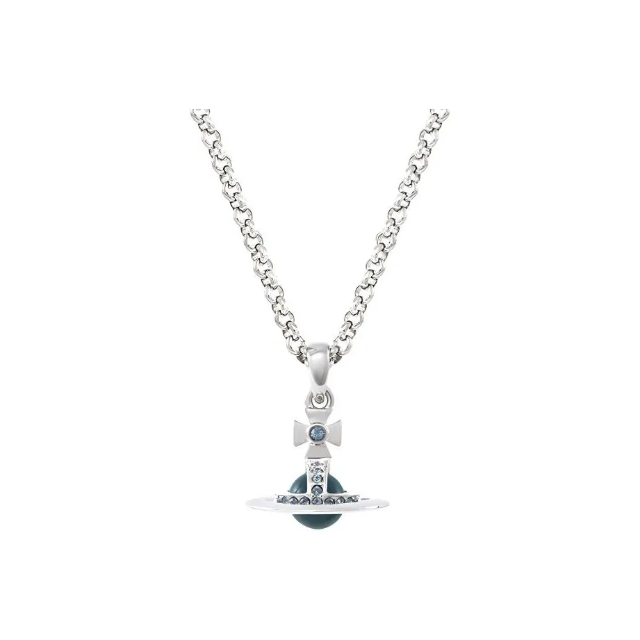 Vivienne Westwood Brass Denim Blue Saturn Globe Pendant Necklace Men's Silver/Denim Blue