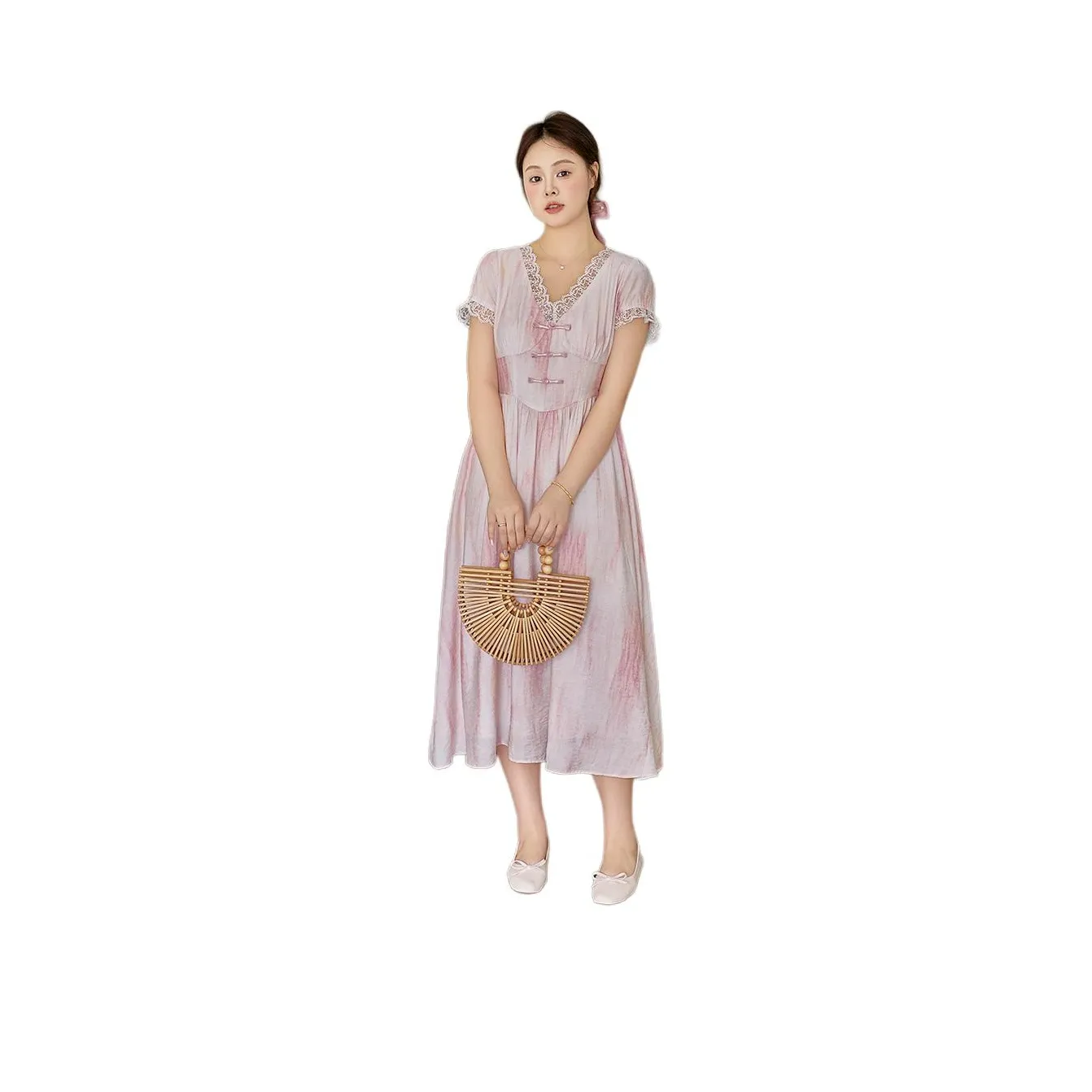 DAMABAIFENBAI Короткий рукав платье женское розовый