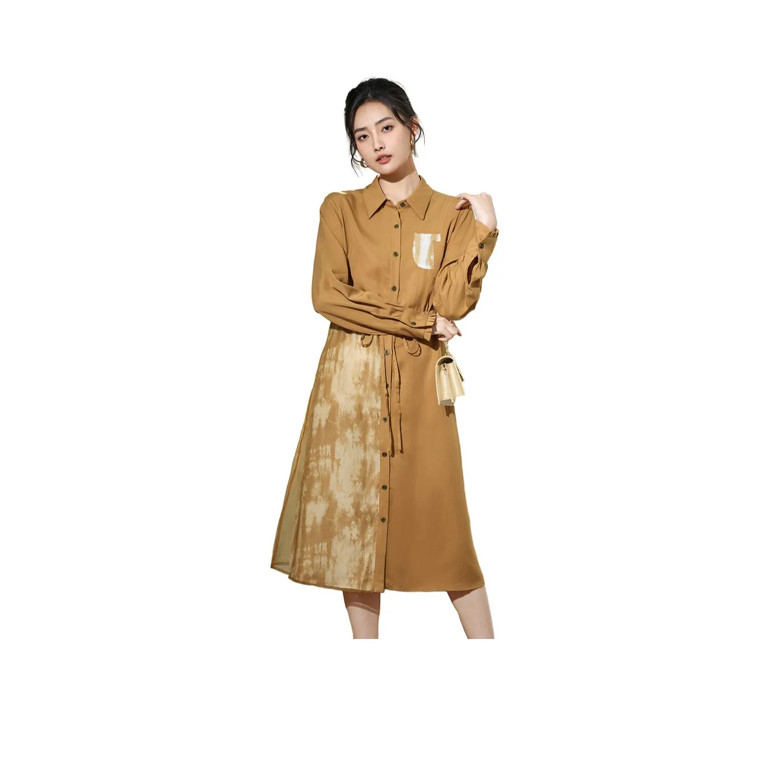 SMEN Длинное платье с длинными рукавами женское оранжевое