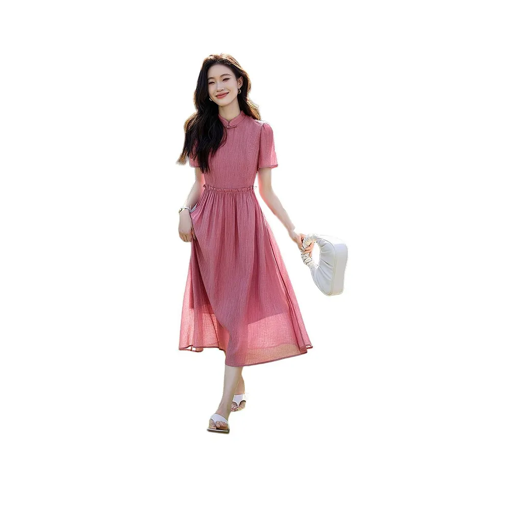 Mo Han Yi Mei Short Sleeved Dress Women's Rose Gray Pink