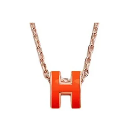 HERMES Metal, Rose Gold Plated Necklaces Women's Orange