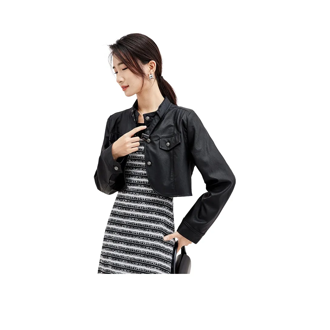 SENTUBILA Leather Jacket Women's Elegant Black
