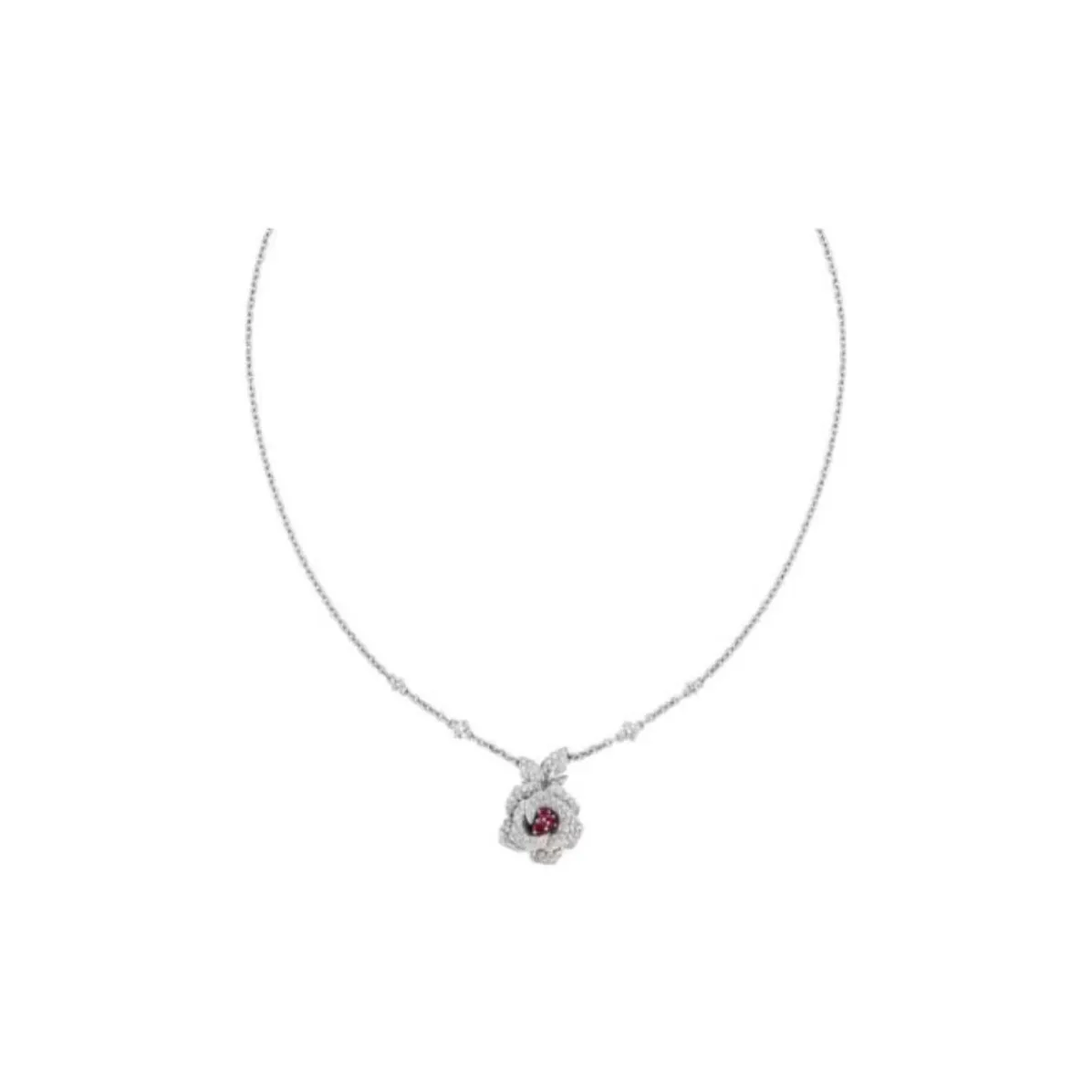 DIOR Diamond, Ruby 18K White Gold Necklaces Women's Silver