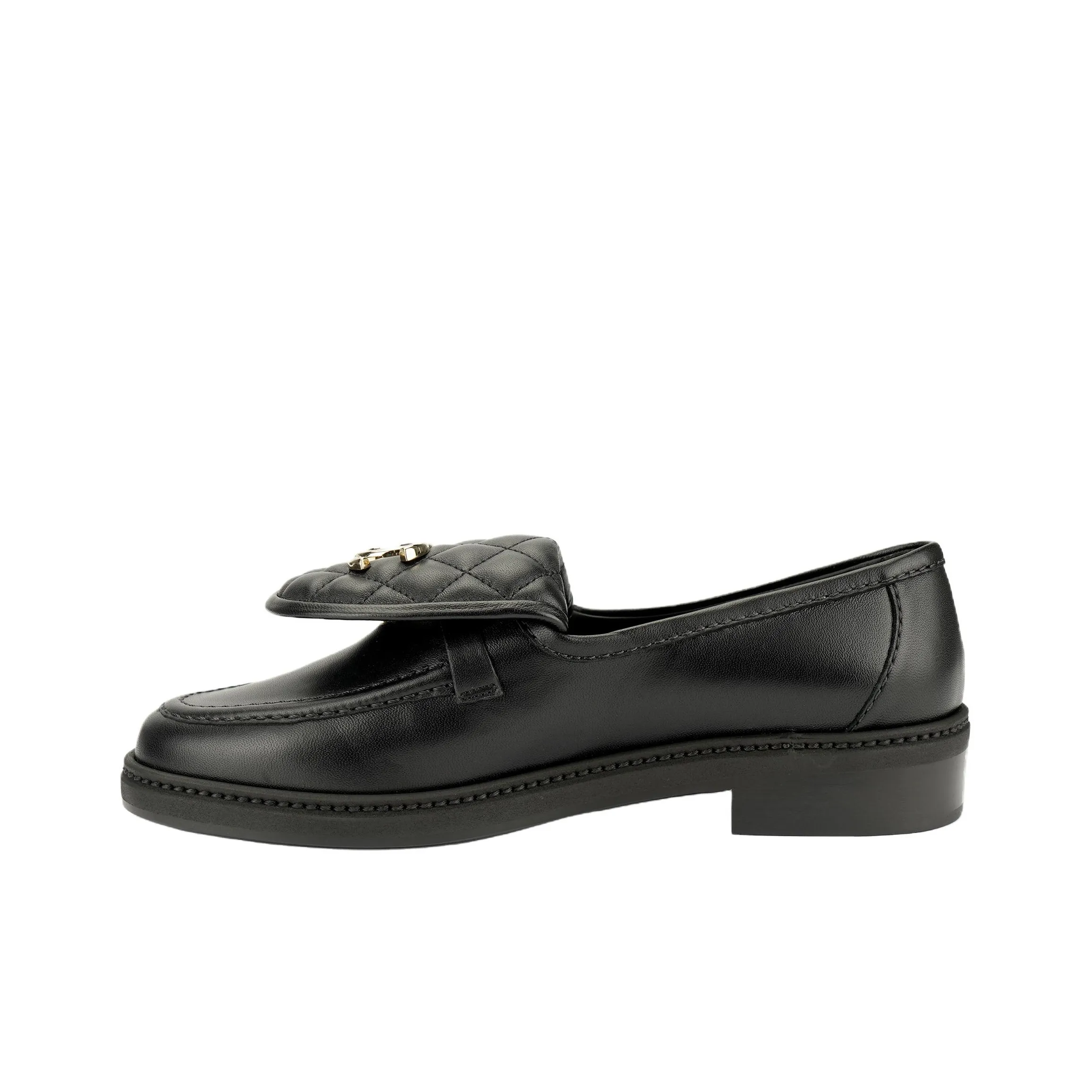 CHANEL Quilted Tab Loafers Black Leather
