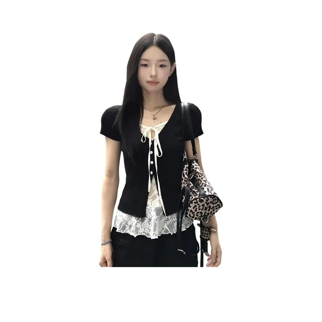 SNZX Кружево Черная Рубашка Женская Рубашка