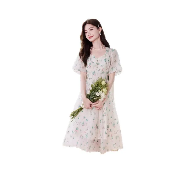 XIANGYING Short Sleeved Dress Women's Green
