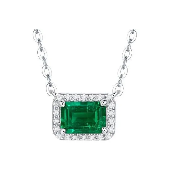 KOYOOME S925 Sterling Silver Cultured Emerald Collarbone Chain Unisex