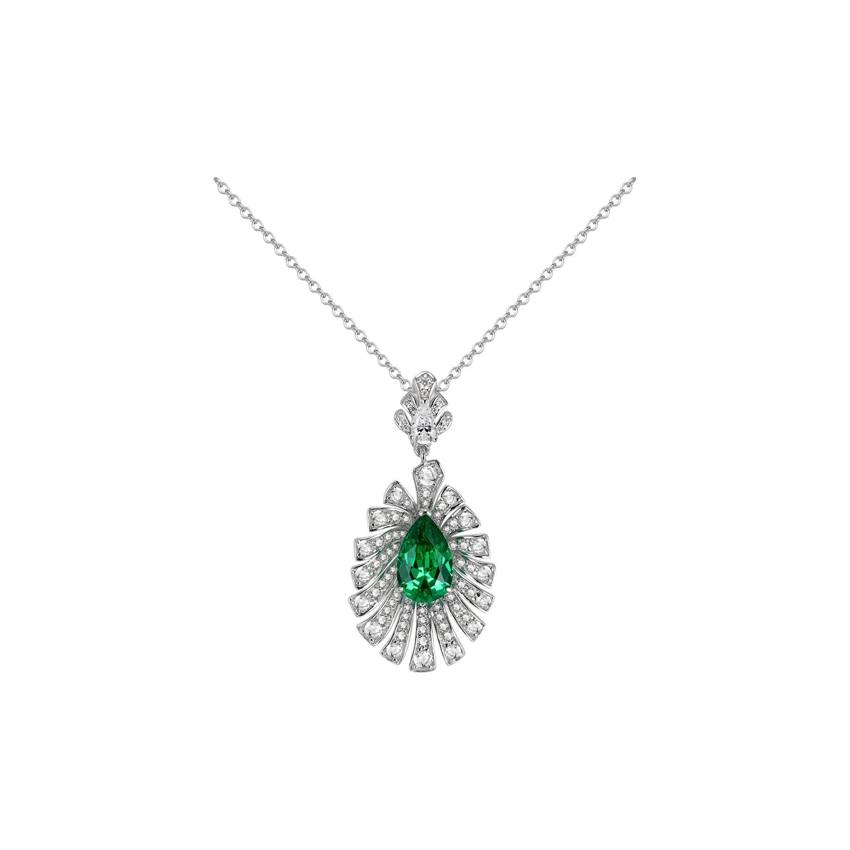 FUNNXI S925 Silver Rhodium Plated Gold, Cultured Emerald Necklaces Women's