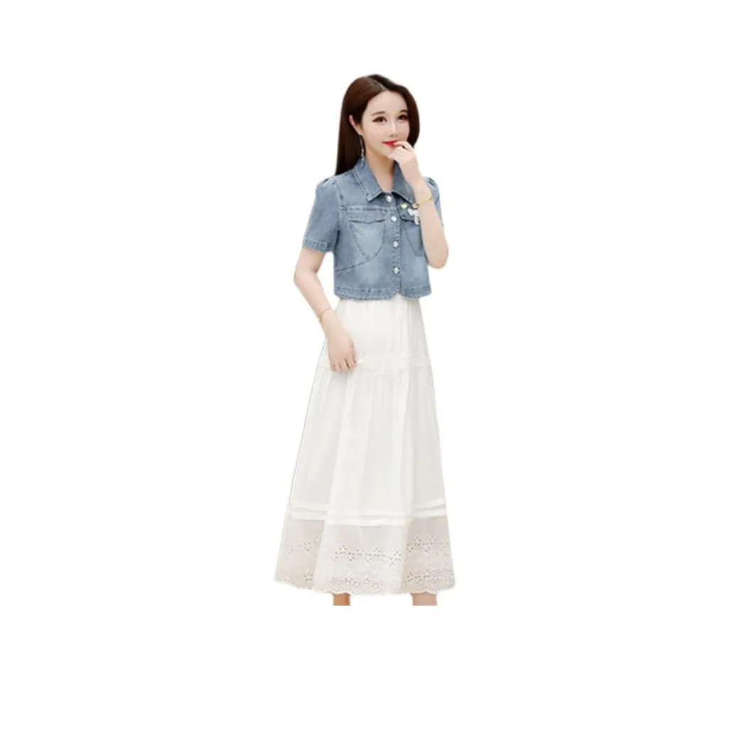 YIRANCHUN Two Piece Skirt Sets Women's White Outerwear+Tank Dress