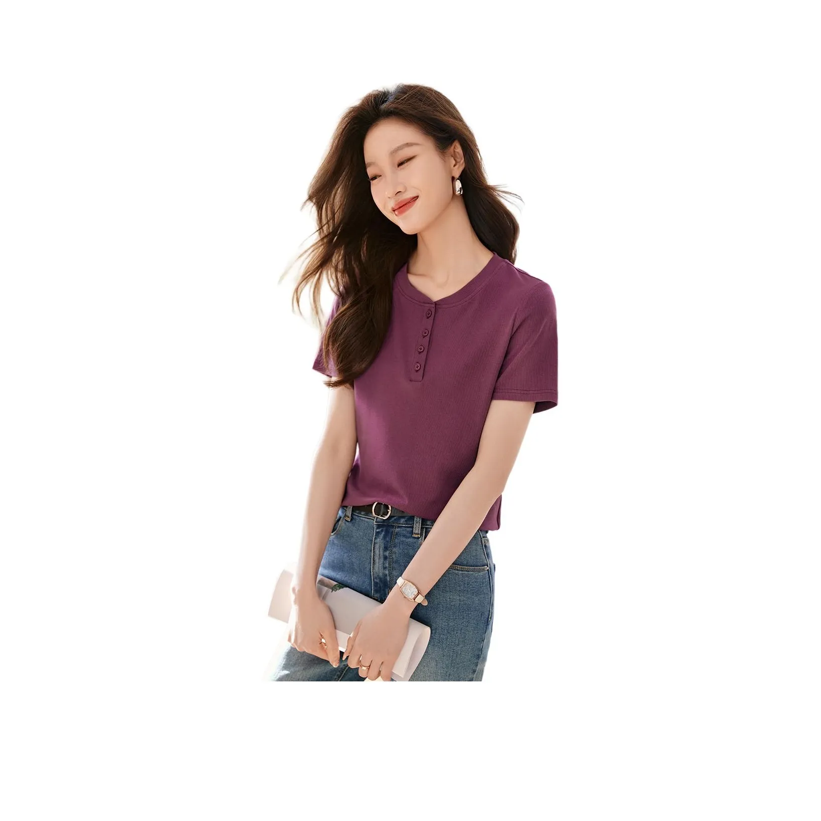 Mo Han Yi Mei T Рубашка Женская Розовая Фиолетовая