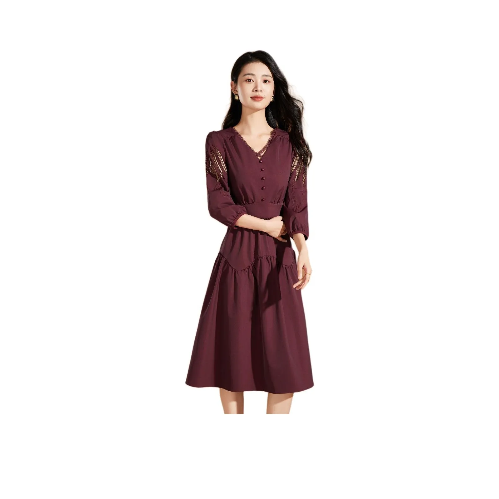 Mylan Spring, Fall Long Sleeved Dress Cinched Waist Women's Fuchsia