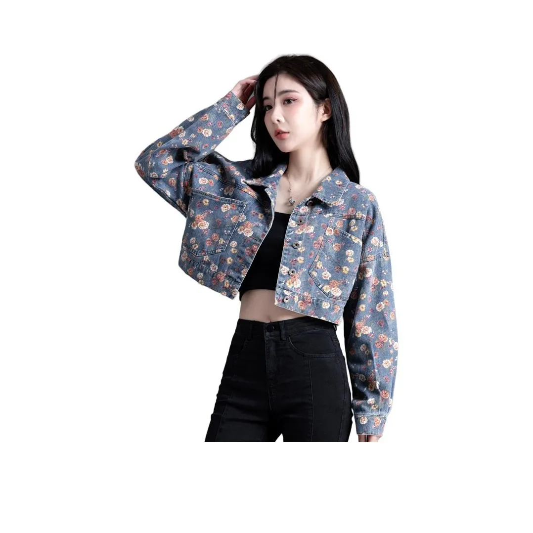 You Cow Me Pants Denim Jacket Women's Blue Base Multicolor