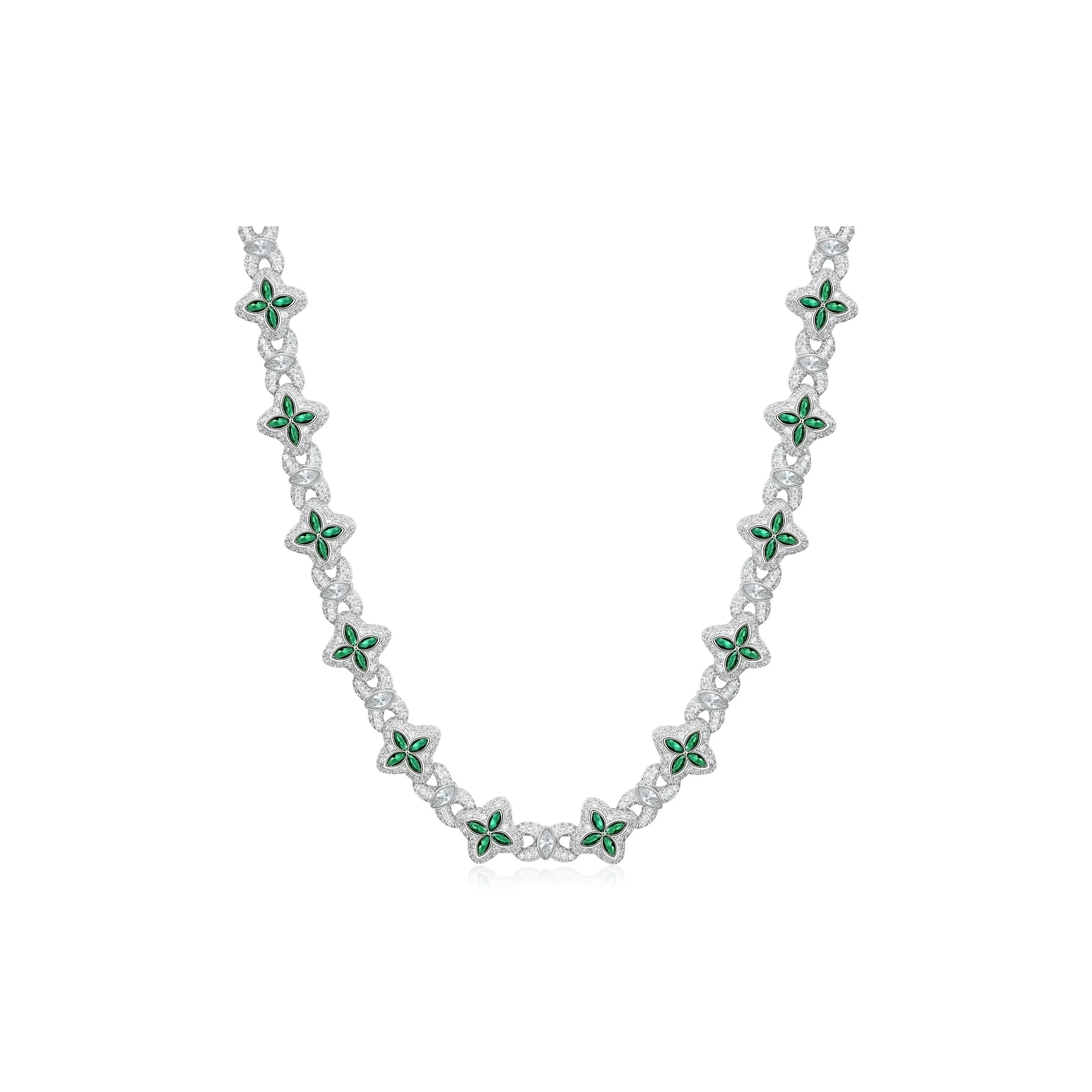 APORRO Handcrafted Full Rhinestone Embellished Necklaces Unisex 18K White Gold Plated