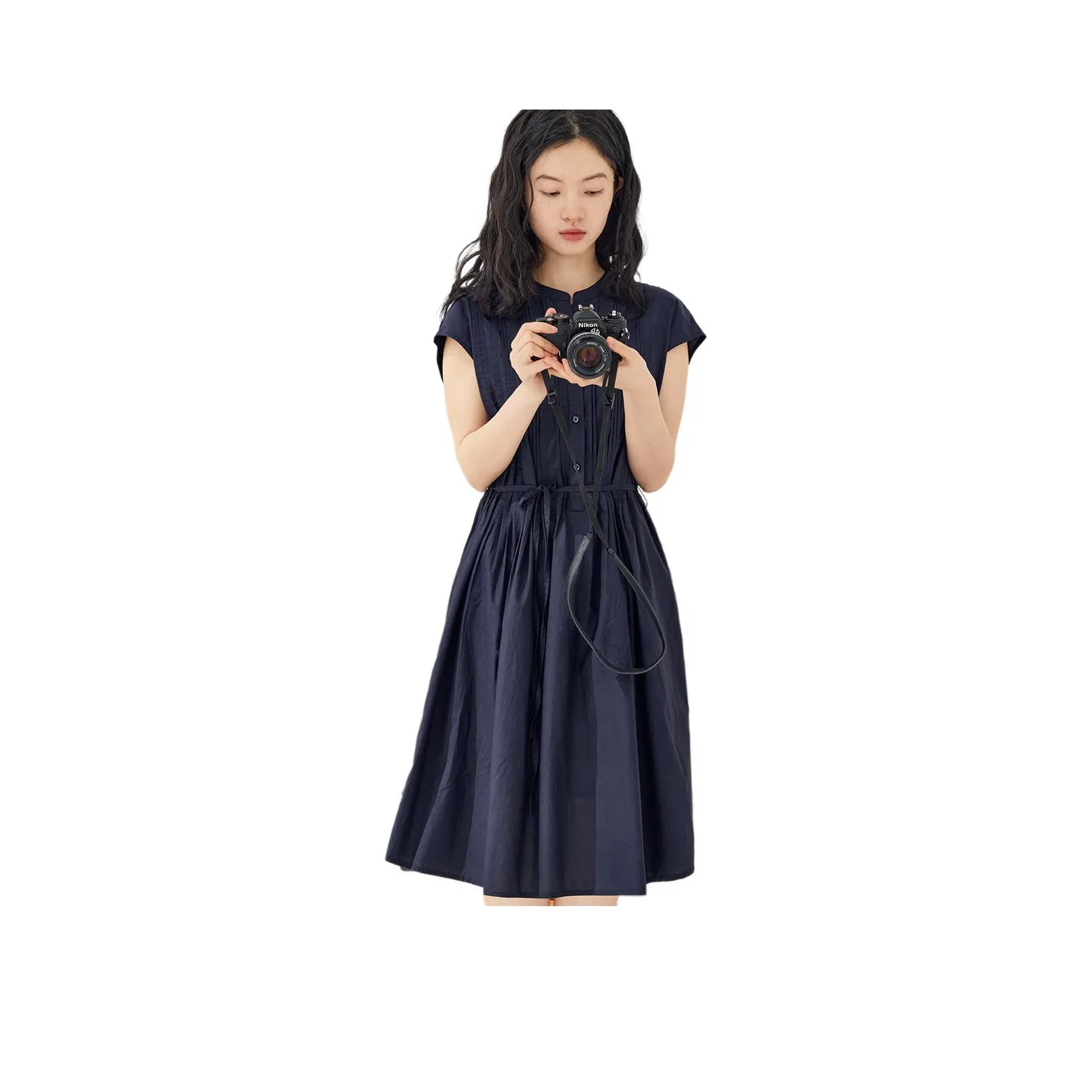 ZIMO Short Sleeved Dress Women's Navy Blue
