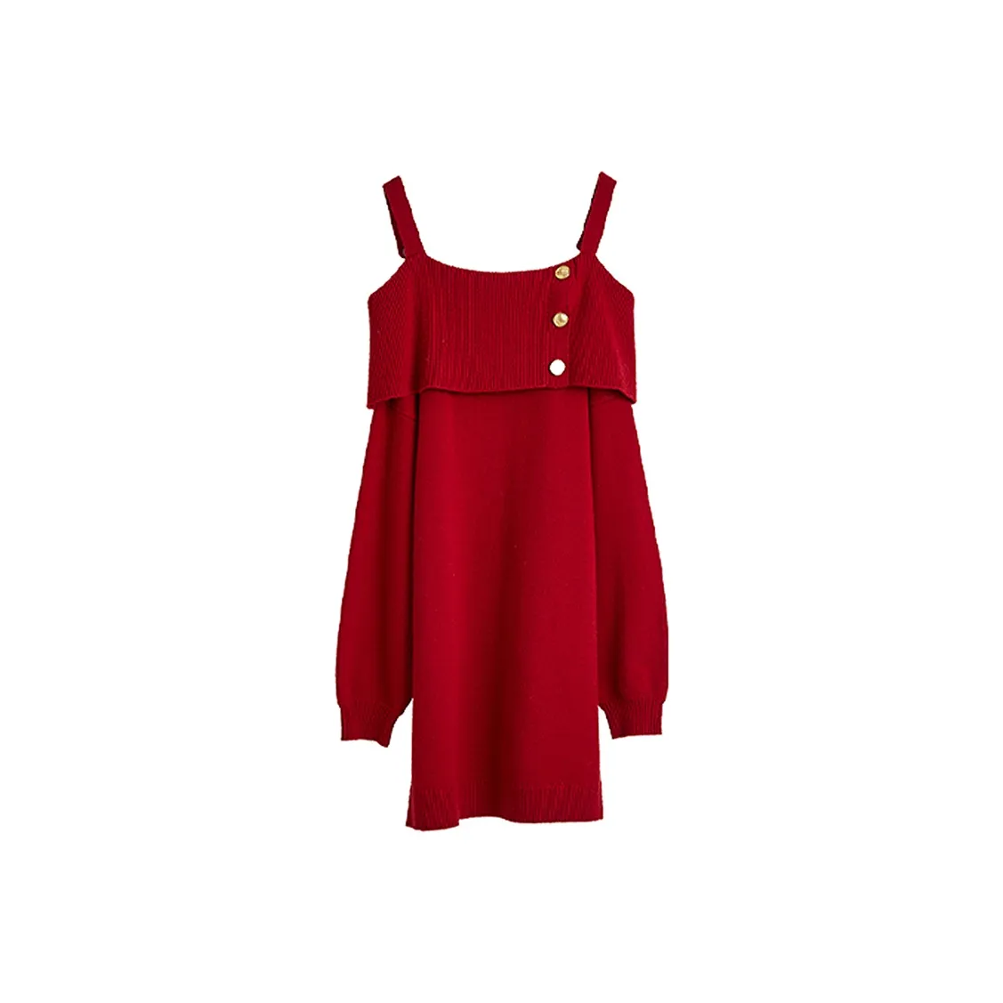 ELLE Длинное платье с длинными рукавами женское красное