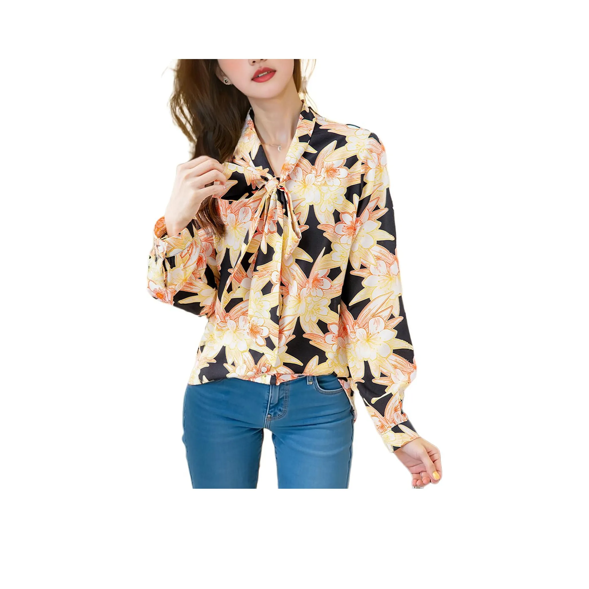 Wbwq Светло-желтые Цветочные Женские Рубашки