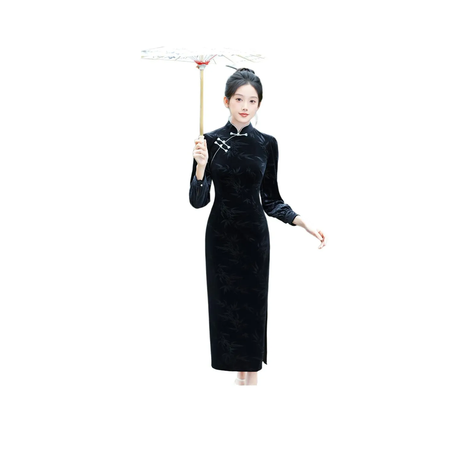 Red Colored Clothes Cheongsam Women's Black