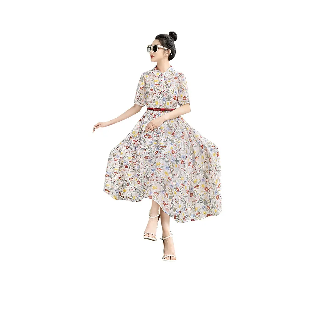 Cypress House Short Sleeved Dress Women's White Base With Red And Yellow Floral